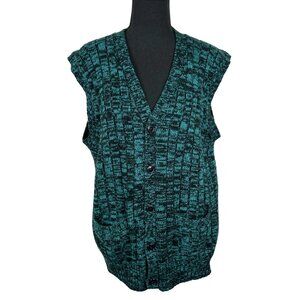 VINTAGE 90s Teal Black Buttoned Sweater Vest